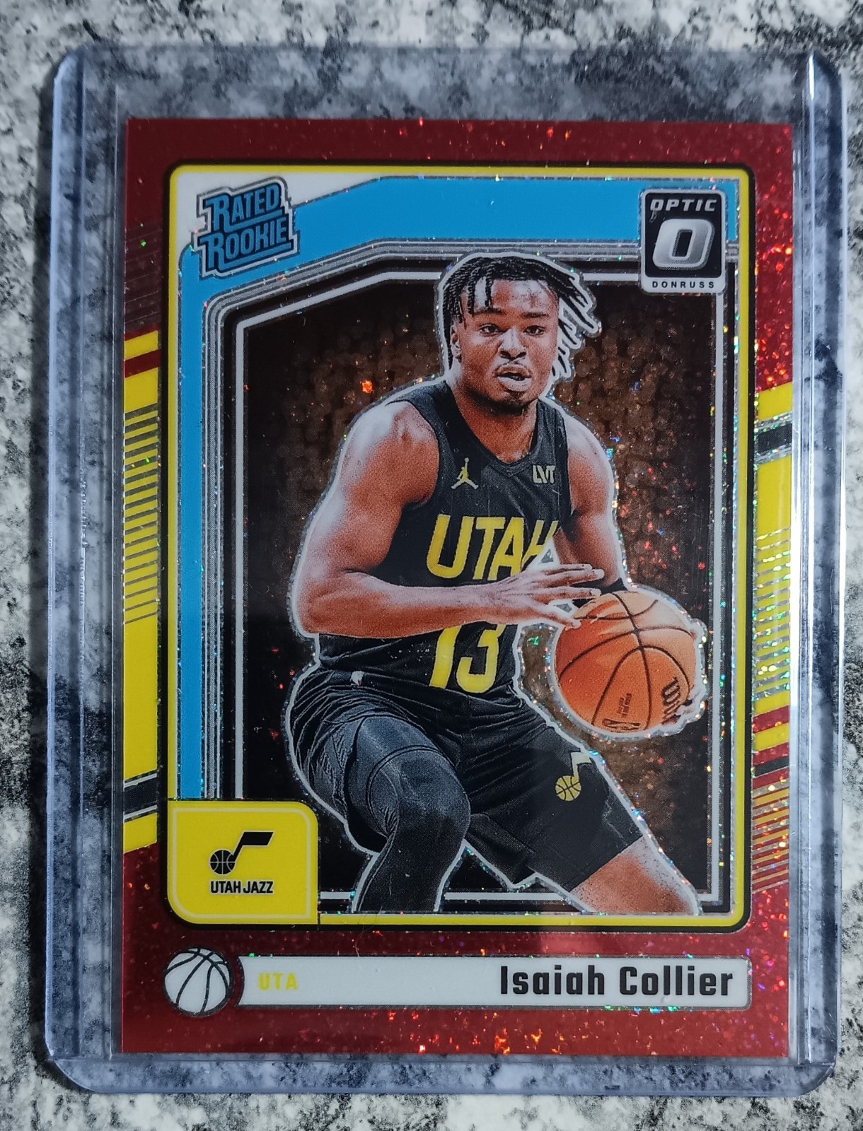 2024-25 Optic Isaiah Collier Glitter Red Prizm Rated Rookie #'ed 15/75 #295 RC