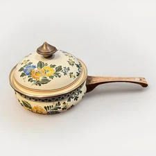 Vintage Asta Enamelware 6” Saucepan with lid, Alt Amsterdam Floral Pattern