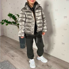 Zara Puffer demi-season Jacket - Silver Shine - Girls Size 13/14 - 3121/700/808
