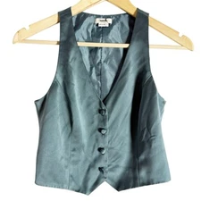 Jason Wu Teal Blue Satin Sleeveless V-Neck Button Front Vest Size XS