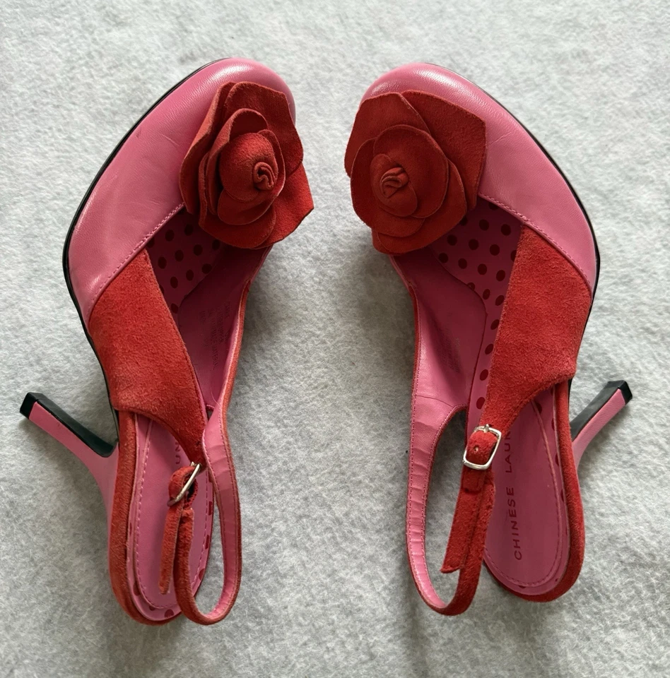 Chinese Laundry Gorgeous Think Pink & Red Roses Heels Shoes Sz 6. Rare find! - Image 4 of 4