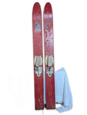 Sea Rider Deluxe Vintage Wooden Water Skis Pair Red Mid-Century 1950s 1960s