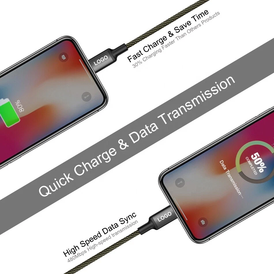 Сверхпрочный кабель зарядного устройства упаковка 3 фута USB-кабель для зарядки, нейлон, совместимый с iPhone - Изображение 3 из 4