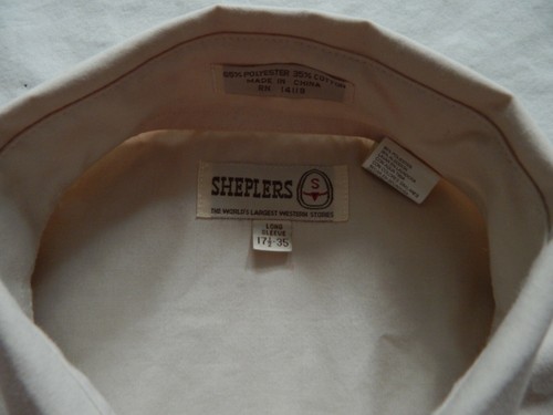 Beige White Long Sleeve Pearl Snaps Western Shirt - XL Mens Sheplers 17.5 Cowboy - Picture 7 of 8