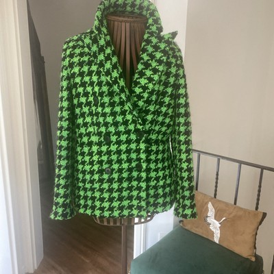 MSGM JACKE BLAZER SCHWARZ GRÜN HAHNENTRITT WOLLE  DE 36 Edel