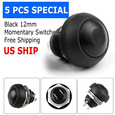 #ad 5X Black M4 12mm Waterproof Momentary ON OFF Push Button Round SPST Switch $7.95