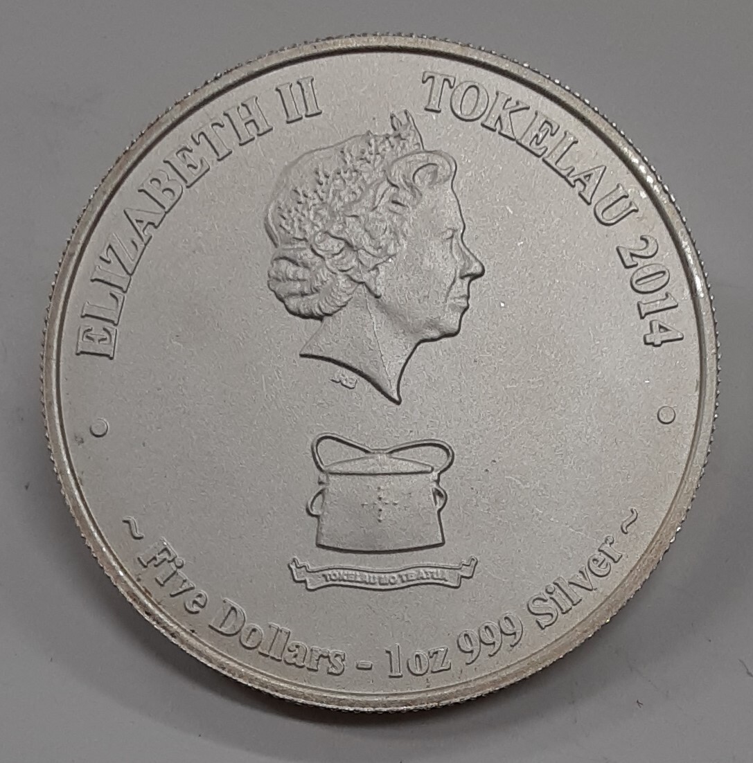 2014 Tokelau Five Dollars 1oz .999 Fine Silver Coin - Yellowfin