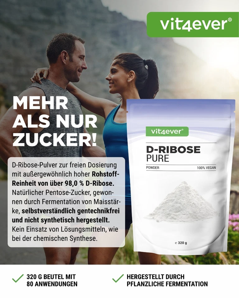 D-Ribose Pulver 320g - 100% rein / vegan & naturbelassen + Dosierlöffel - ATP - Bild 2 von 4