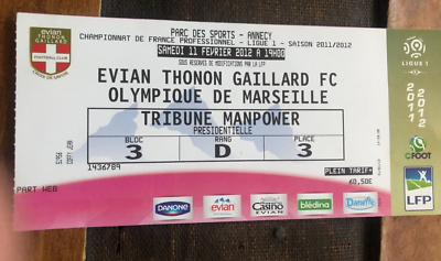 Ticket Billet Ligue 1 - OM Marseille Vs Evian TG 2011 - Souvenir