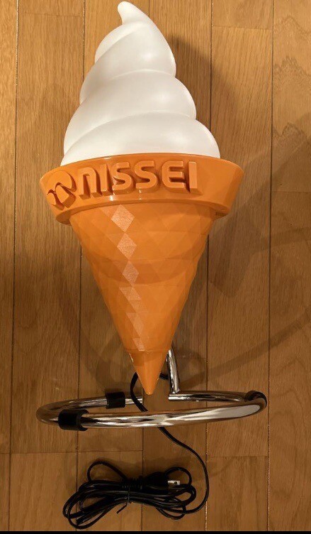 NISSEI 日世　アイスクリーム型スタンドライト Nissei Soft Ice Cream Stand Lighting Lamp Retro White Rare Japan