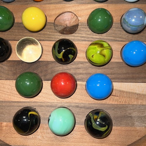 Dual Solid Wood Board Marble Solitaire And Chinese Checkers (sm And Lg Marbles) - Picture 2 of 10