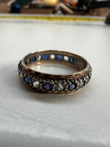 (Z) VINTAGE 9 kt GOLD BLAUER & WEISSER SAPHIR ? ETERNITY RING - SIZE N - 2,9g - Bild 1 von 10