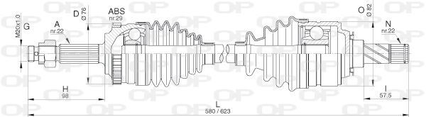 Cardan avant gauche Opel Meriva A 1.6 et Corsa C arbre de transmission