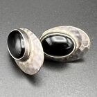 Onyx Cabochon Earrings Signed Shube Sterling Silver 925