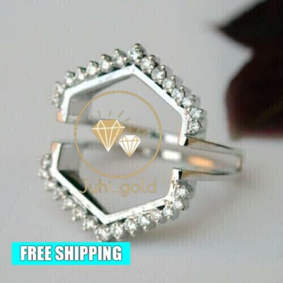 14K White Gold Plated Silver 1Ct Round Simulated Diamond Enhancer Wrap Band Ring