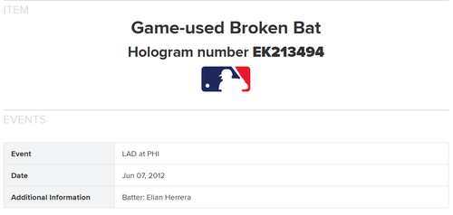 Elian Herrera Game Used Baseball Bat Maple Series Platinum Dodgers CRACKED MLB - Picture 8 of 8