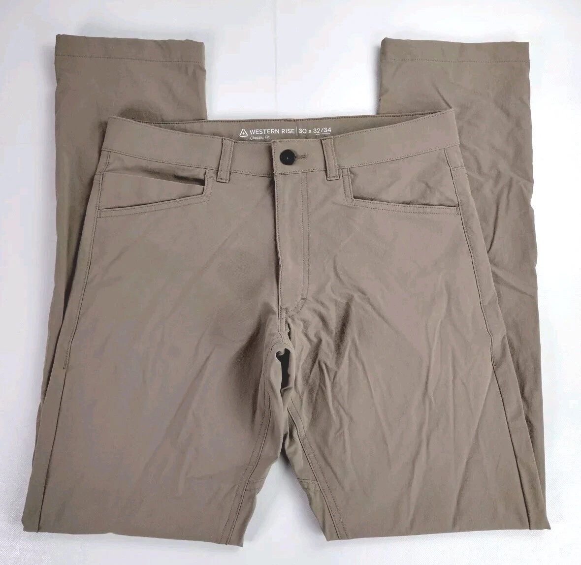 Western Rise Pants Mens 30x32 Tan Evolution Slim Fit Travel Performance Packable