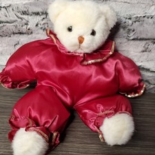 Teddy Bear Russ Berrie Soft Pets White Plush 12" Stuffed Animal SILKY Maroon