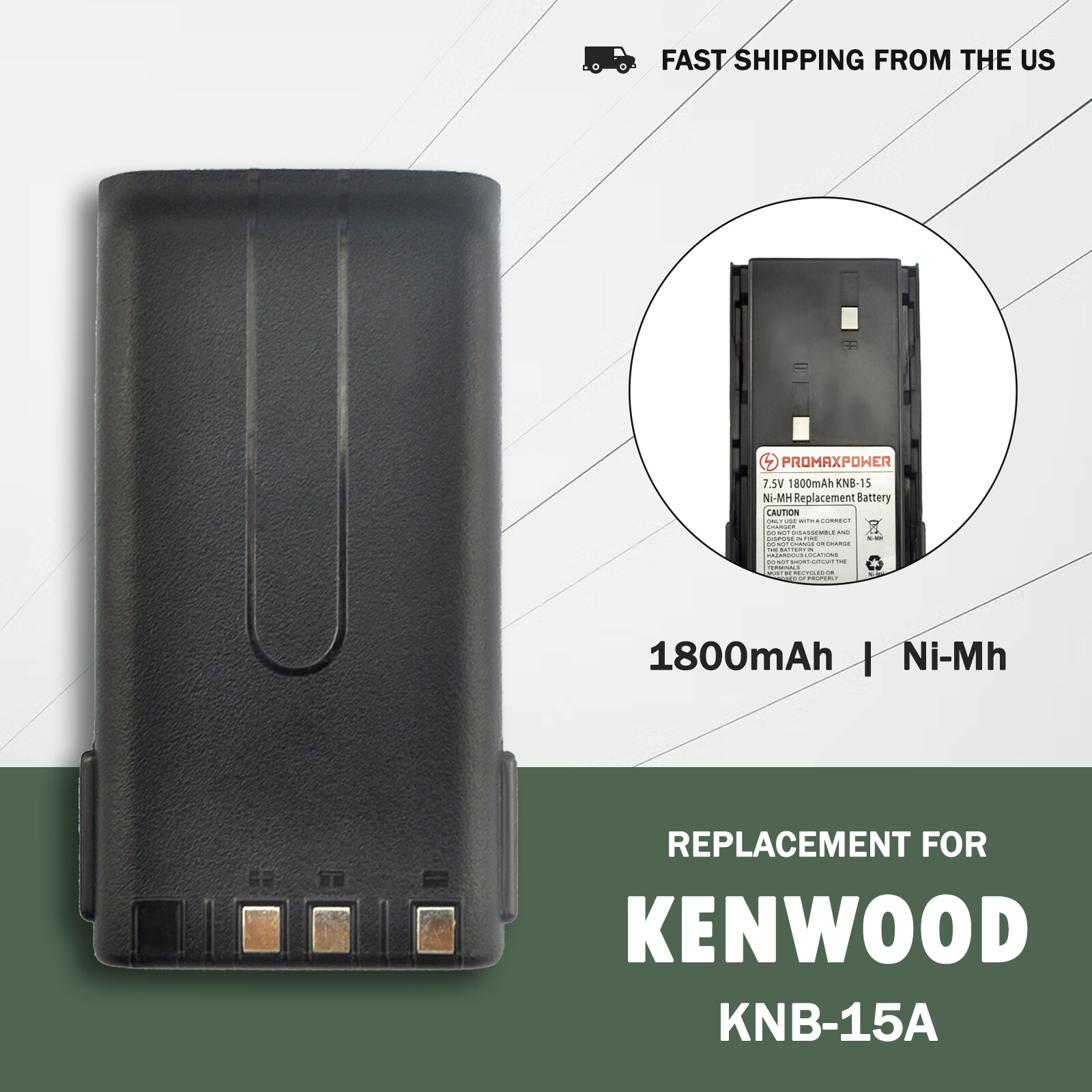 [1800mAh] KNB-14 KNB-15 Kenwood Battery Replacement for TK-270, TK-3102, TK-3107