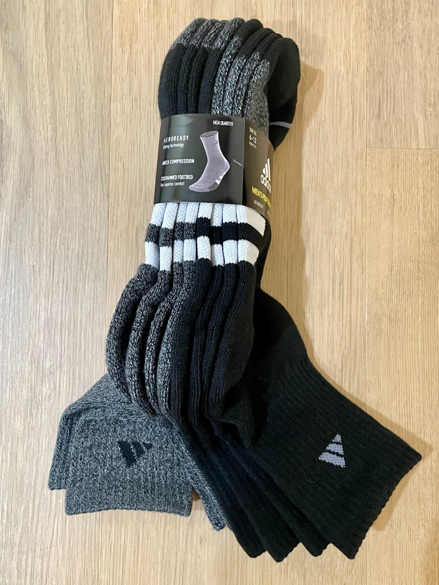 8 PAIRS Adidas Men's Performance High Quarter Socks AEROREADY