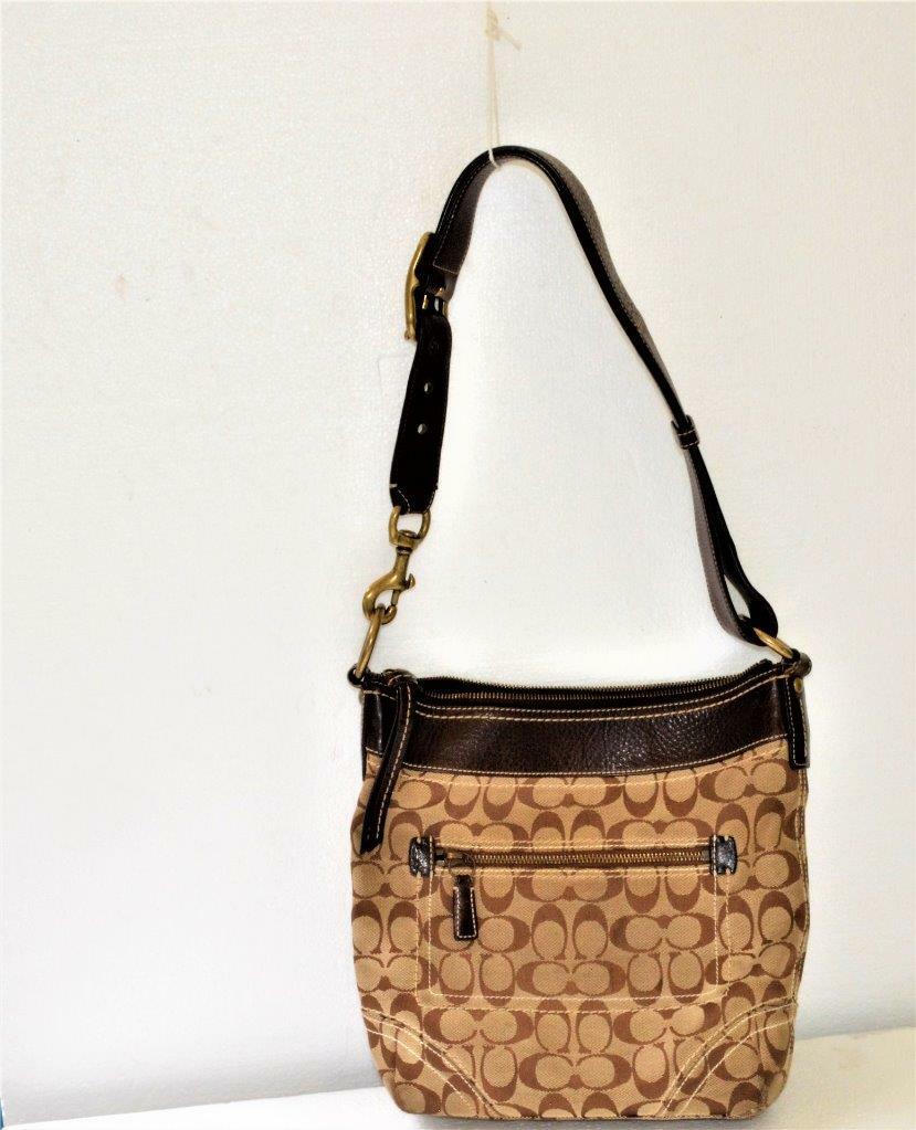 Coach Signature 10403 brown jacquard w brown leather hobo shoulder