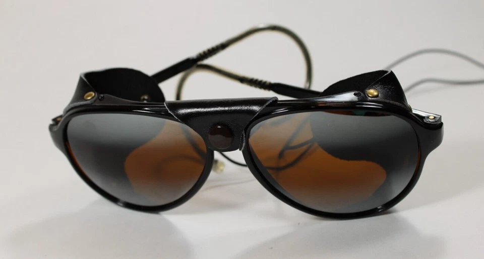 Gafas de sol Bolle Sport Aviator vintage con protectores laterales de cuero - negras NOS Foto 4 de 4