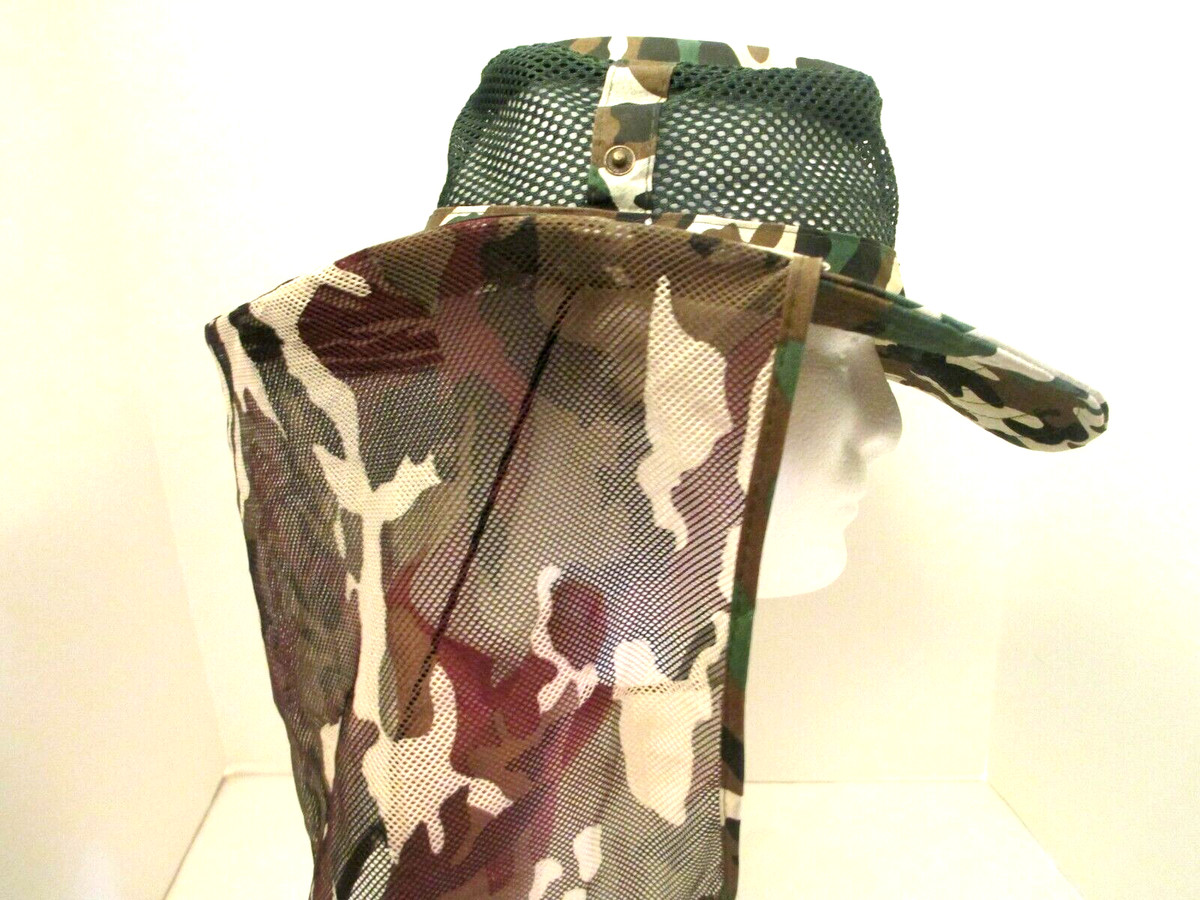 Woodland Camo Military Boonie Jungle Bucket Cap Hat Mosquito Netting Size M View 3