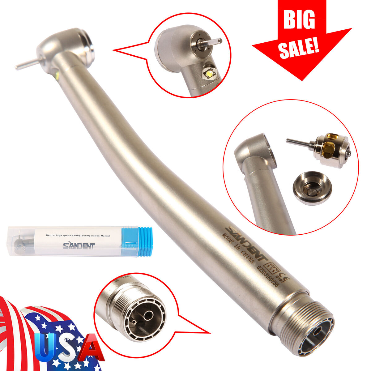 SANDENT Dental LED High Speed Handpiece Standard Push Button