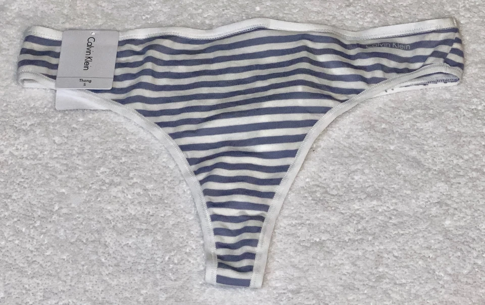 CALVIN KLEIN Form Cotton Grey White Striped Thong Panty Womens XS S 5 M 6 L 7 XL - Image 3 of 4