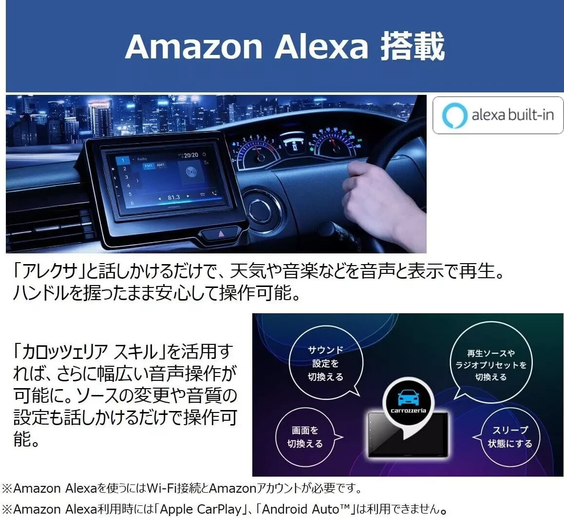 Pioneer carrozzeria DMH-SZ700 Car Audio Main Unit Amazon Alexa