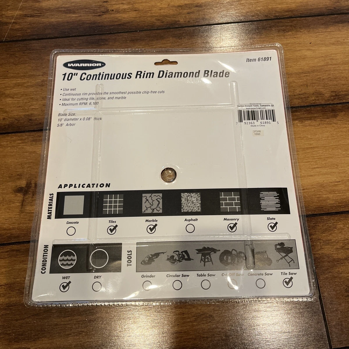 Warrior 10 In. Continuous Rim Diamond Blade for Wet Cut Masonry 61891