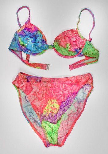 VTG Flourescent Sessa 90s Made in USA Neon Bikini Set Size 8
