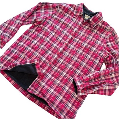 LL Bean Pink Plaid Fleece Lined Flannel Shirt Jacket Shacket MEDIUM