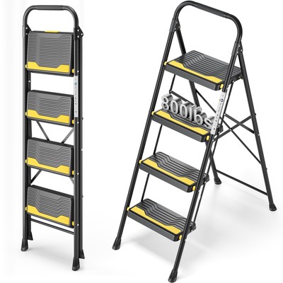 4 Step Ladder, Heavy-Duty Pass 800lb Capacity Test, Wide Anti-Slip Steps & Se...