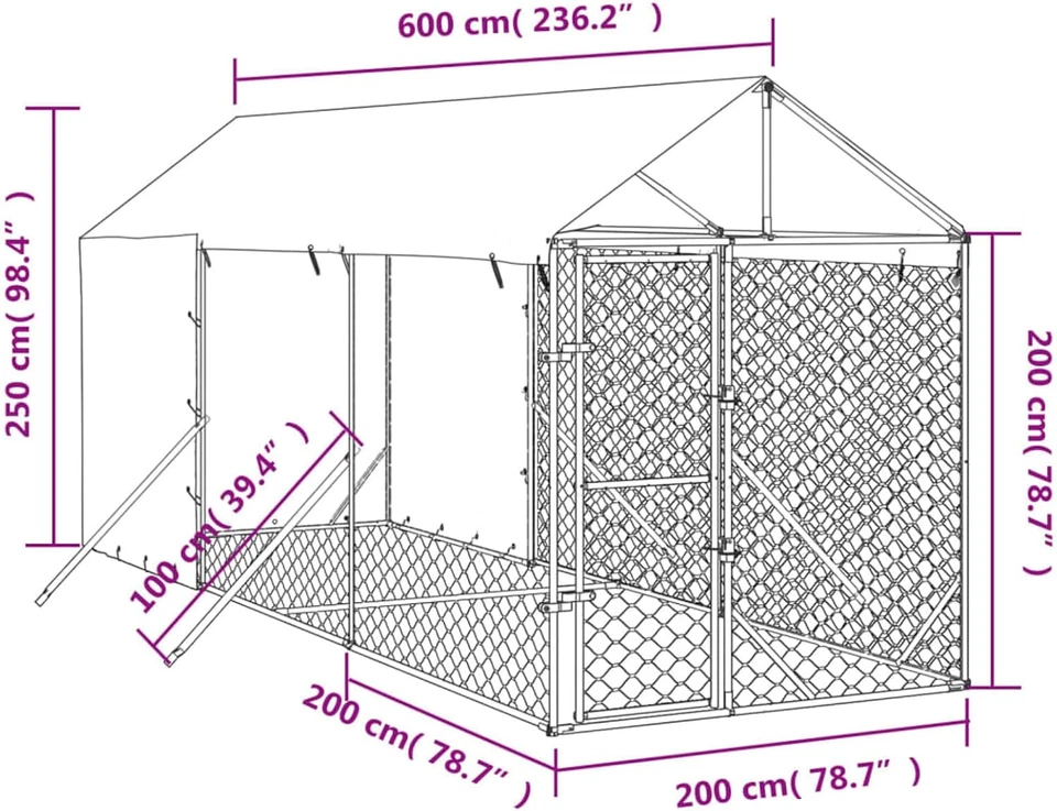 Gabbia Cane, Box per Cani da Esterno, Recinto per Cani, Cuccia Cane Esterno, Arg - Immagine 4 di 4