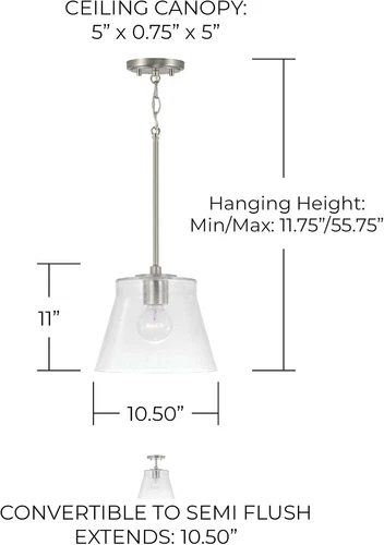Baker Transitional Seeded Glass Mini Pendant Light, Brushed Nickel Finish - Picture 5 of 5