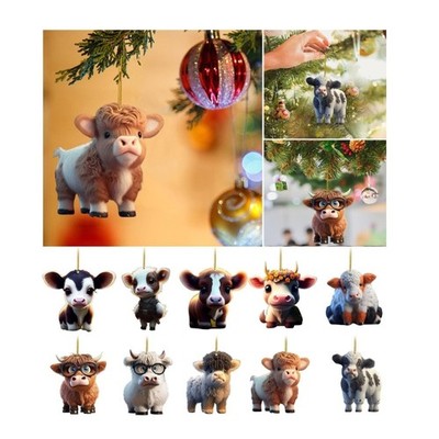 Car Pendant Cute Cartoon Cow ChristmasTree Rearview Mirror Ornament Hanging Gift