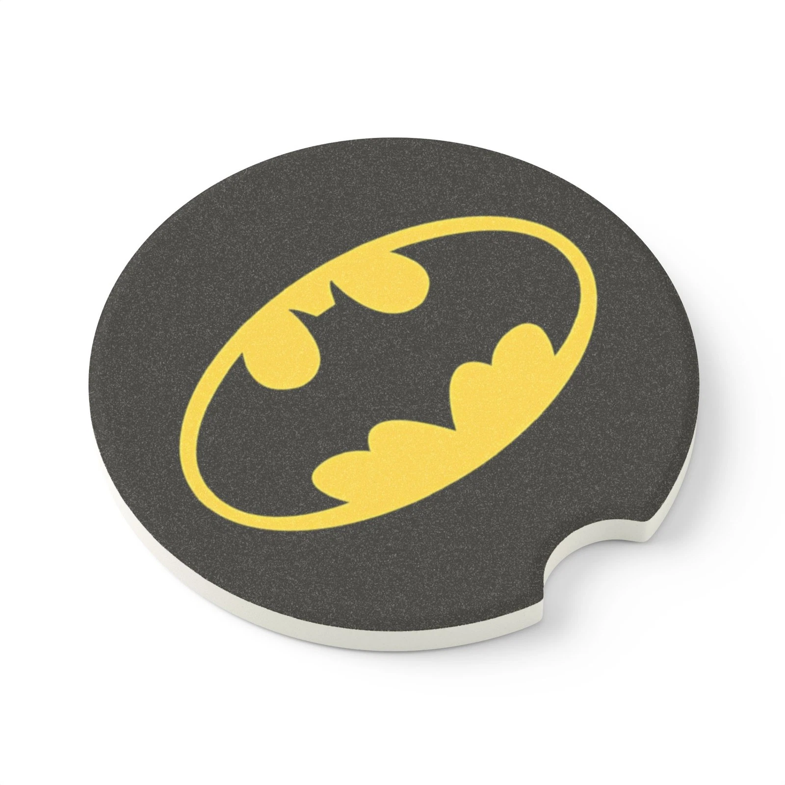 Batman Yellow Logo Soapstone Car Coaster – DC Comics Cup Holder Insert for Car