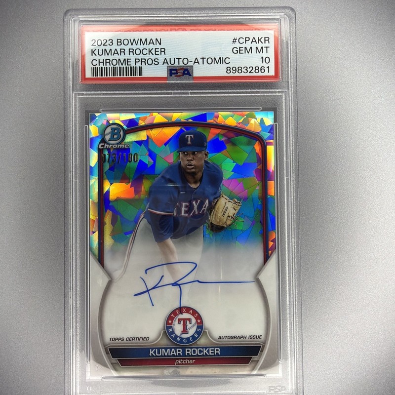 Kumar Rocker 2023 Bowman Chrome Prospect Atomic Auto /100 PSA 10
