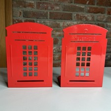 Red Telephone Box Bookends Powder-coated Metal VGC Phonebooth Icon UK England