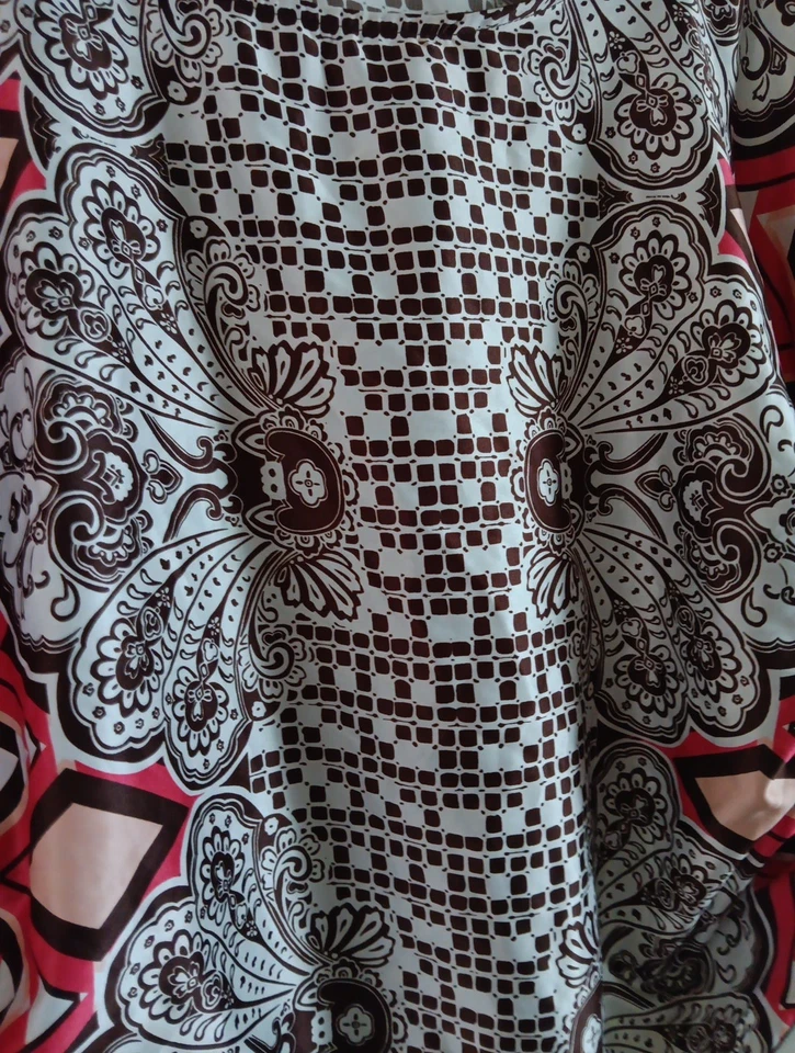 Heartsoul 真丝上衣女式 M 粉色/棕色波西米亚浪漫永恒 70 年代复古外观 — 第 4/4 张图片