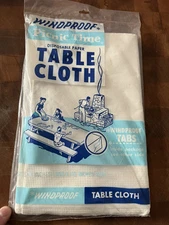 Vintage Windproof Picnic Time Table Cloth New Old Stock 78x40 Straubel Paper Co