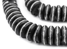 Black Striped Disk Bone Mala Beads 4x14mm Nepal Large Hole 24 Inch Strand