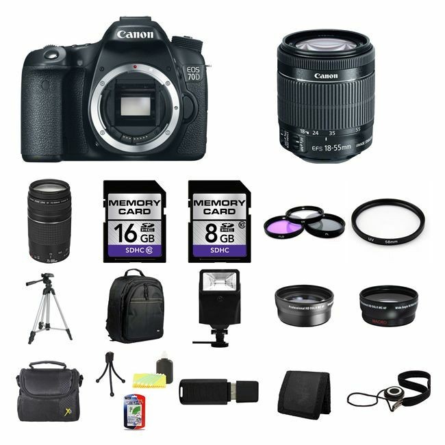 Цифровой зеркальный фотоаппарат Canon EOS 70D с объективами 18-55 и 75-300, 24 ГБ, Комплект по лучшей цене