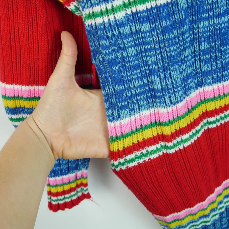 Vintage S M Vestido Suéter Arco-íris Gola Alta Anos 70 Listra Túnica Multicolorida Mini - Imagem 4 de 4