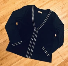 Creative Design Works Black Tan Trim Long Sleeve Cardigan Jacket Size Medium