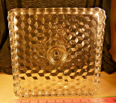 OLD American Fostoria SQUARE Pedestal CAKE STAND Manganese Glass GLOWS Rum  Well