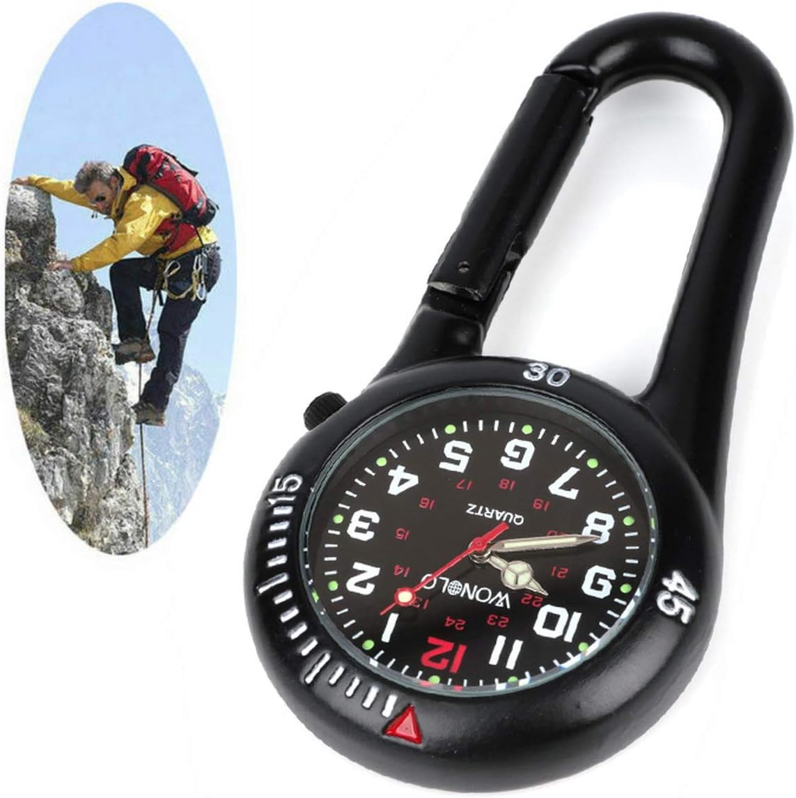 Clip on Carabiner Luminous Face FOB Digital Watch for Doctors Nurses Paramedics