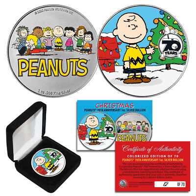 2020 Peanuts Charlie Brown 70th Anniv 1 OZ .999 SILVER Coin S/N of