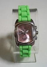 Women's Silver Finish Pink Dial Green Silicone Band Fashion Casual Hip Hop Watch